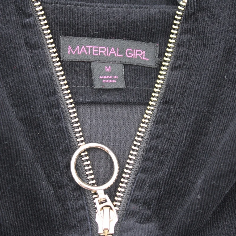 Material Girl Black Corduroy Mini Dress M Sweetheart Ring Zip - Picture 5 of 7